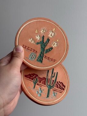 2 Terracotta Desert Southwestern Wild West Vintage Cork Tabletop Drink Coasters